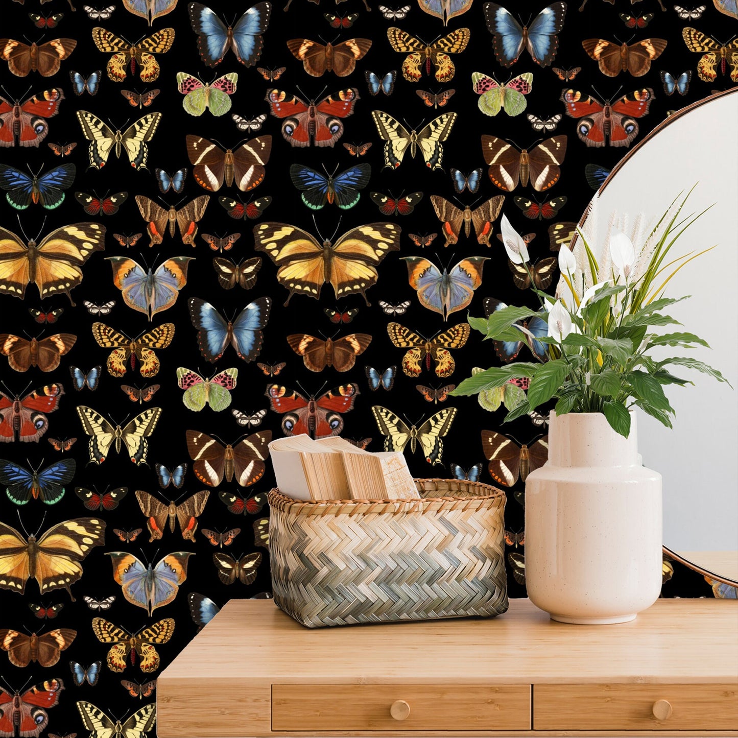 Bright Butterflies on Black Wallpaper