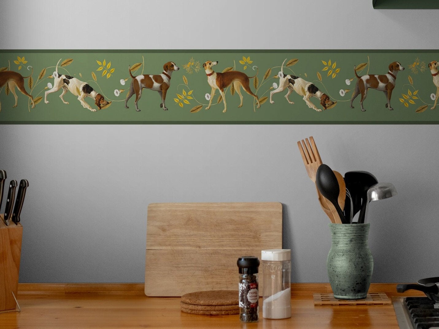 Retro Wallpaper Border with Dogs