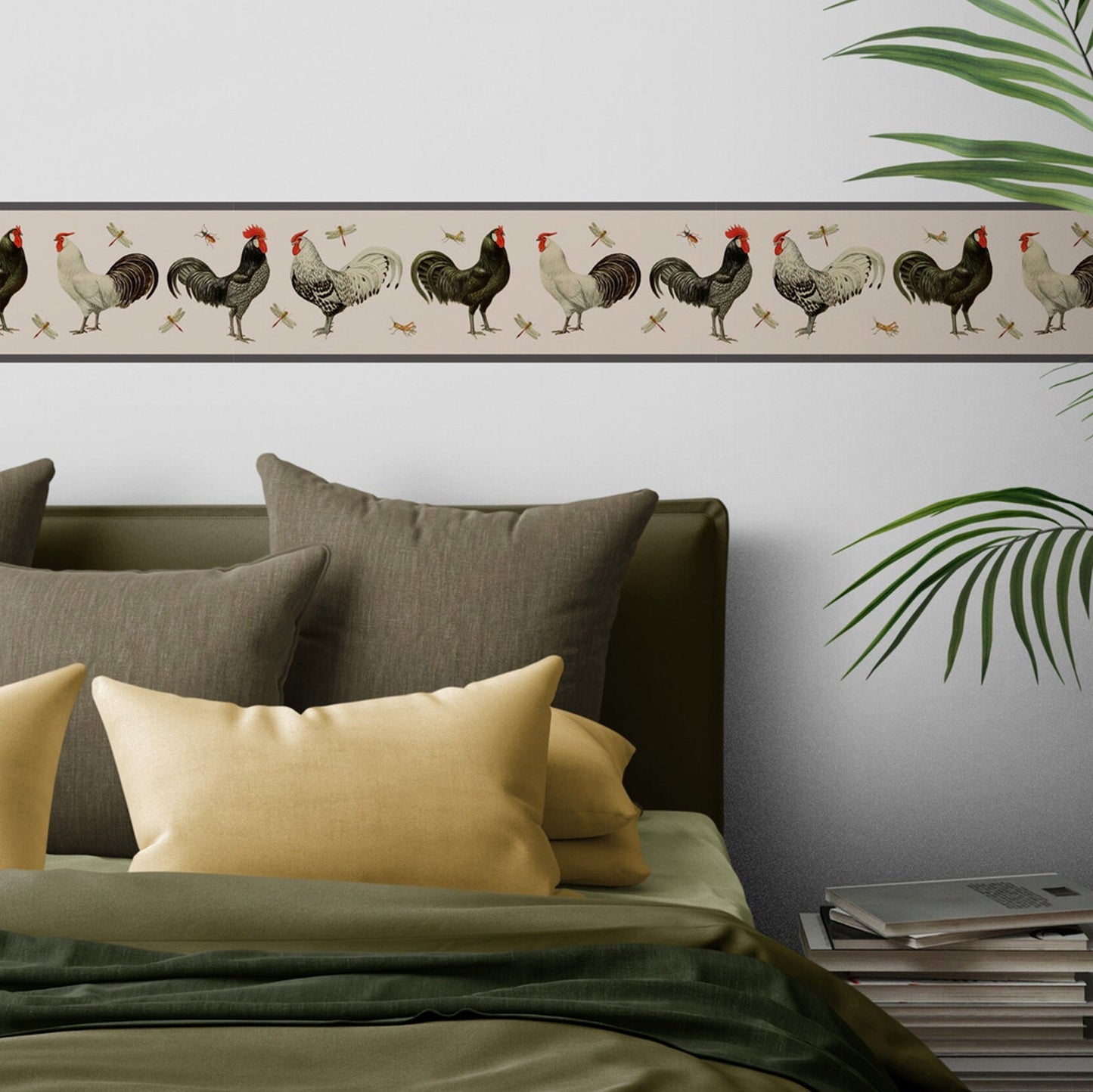 Rooster Peel and Stick Wallpaper Border – Farmhouse Style Décor