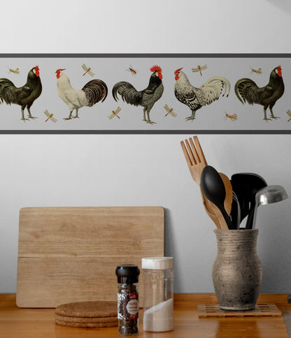 Rooster Peel and Stick Wallpaper Border – Farmhouse Style Décor