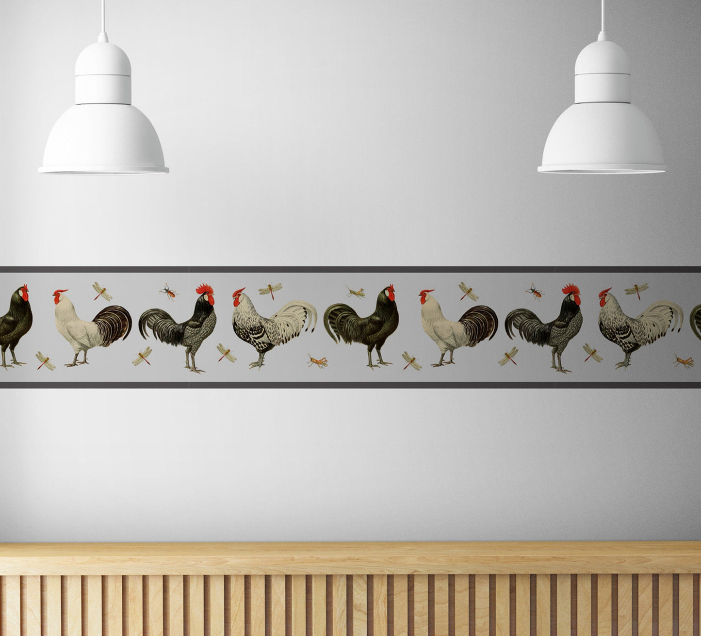 Rooster Peel and Stick Wallpaper Border – Farmhouse Style Décor
