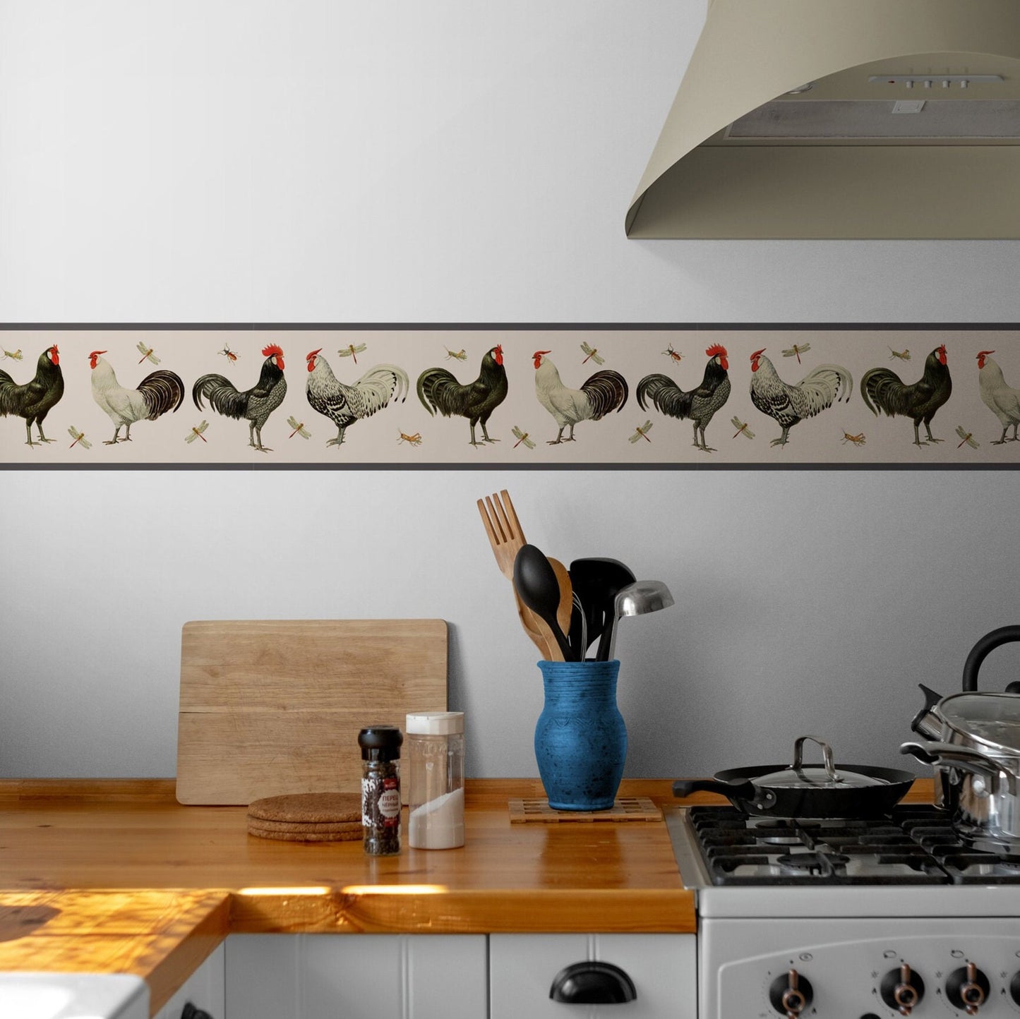 Rooster Peel and Stick Wallpaper Border – Farmhouse Style Décor
