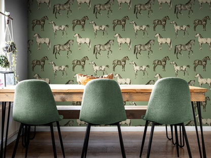 Sage Green Wallpaper with Horse