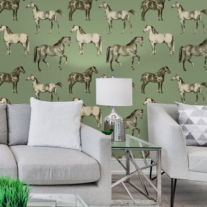 Sage Green Wallpaper with Horse