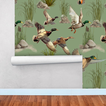 Green Wallpaper with Duck