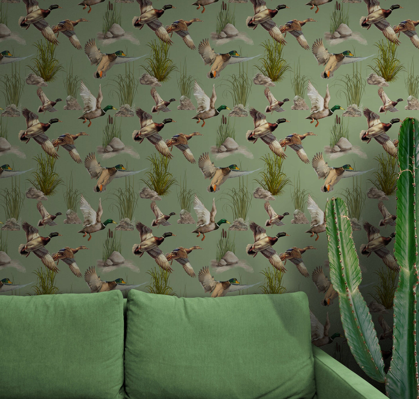 Green Wallpaper with Duck