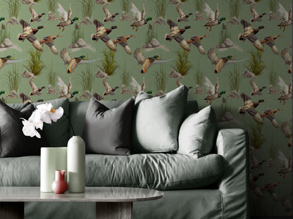 Green Wallpaper with Duck