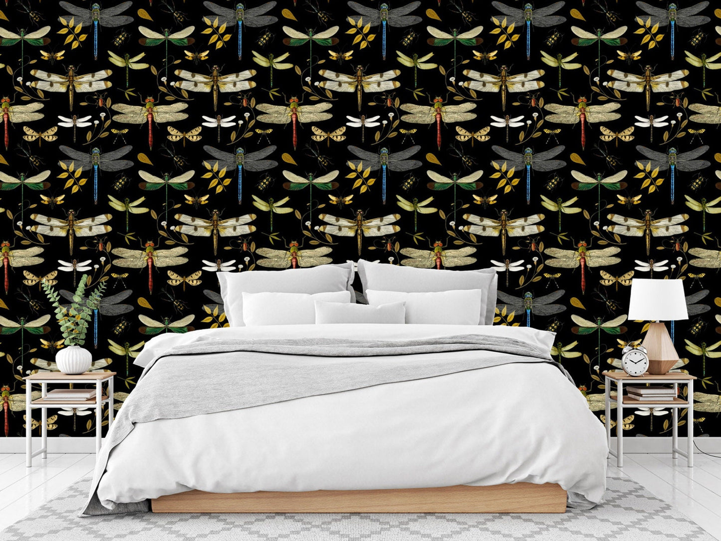 Black Wallpaper Peel and Stick with Dragonflies