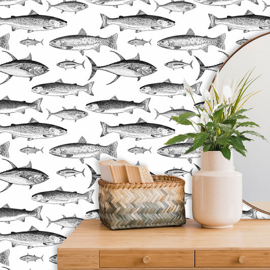 Fish Wallpaper, Cottage Decor