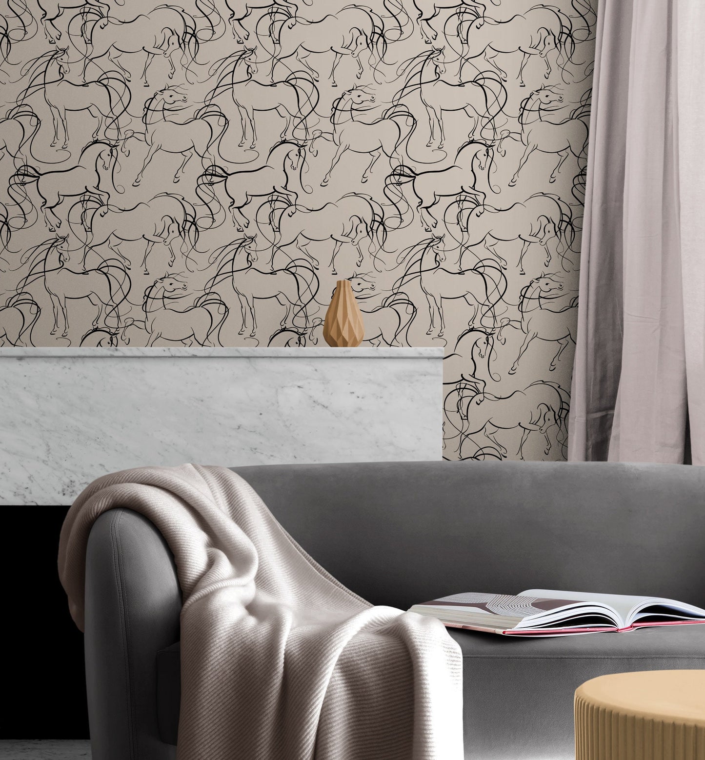 Beige Wallpaper with Horses