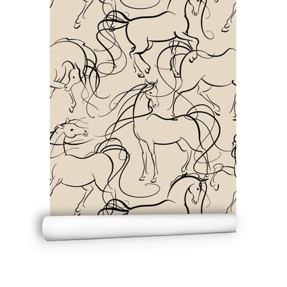 Beige Wallpaper with Horses