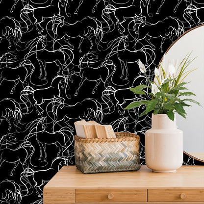 Black Minimalist Wallpaper with Horses