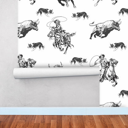 Removable Wallpaper with Cowboy and Bull