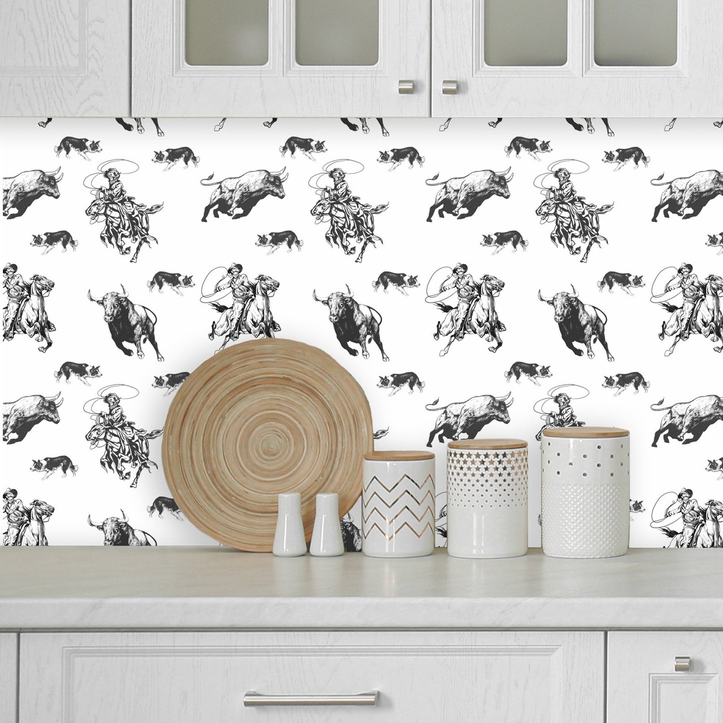 Removable Wallpaper with Cowboy and Bull