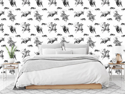 Removable Wallpaper with Cowboy and Bull