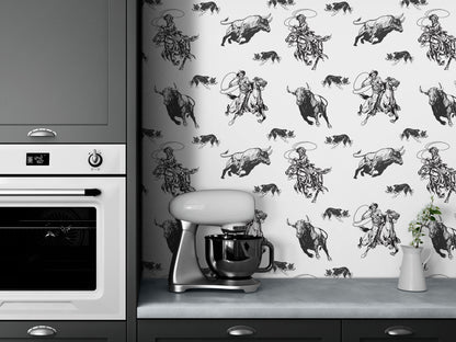 Removable Wallpaper with Cowboy and Bull