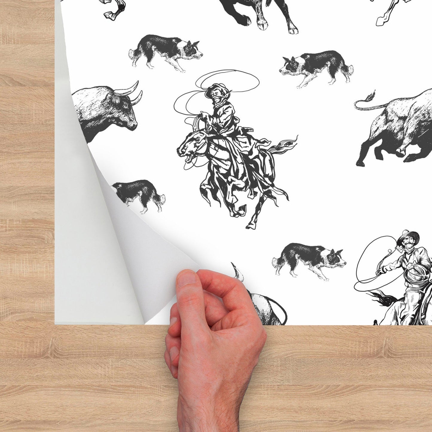 Removable Wallpaper with Cowboy and Bull